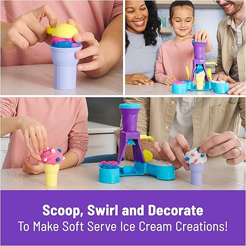 Miniatura 3 de Kinetic Sand, Estación de servicio suave con 14 onzas de arena de juego (azul, rosa y blanco), 2 conos de helado y 2 herramientas, juguetes