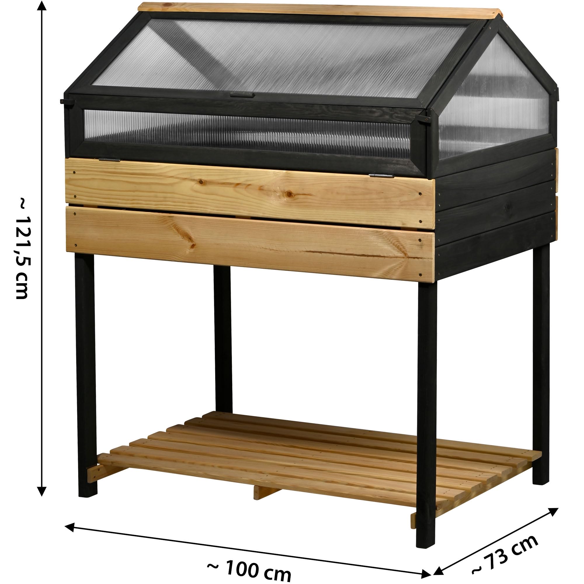 dobar® XXL Hochbeet mit Frühbeet-Aufsatz - Großes Anzuchtbeet aus Kiefernholz - Gemüsebeet Kräuterbeet - 100 x 73 x 121,50 cm - Anthrazit Natur, Hellbraun