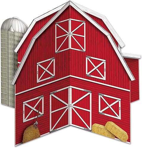 Miniatura 4 de Beistle Centros de mesa de granero rojo 3D, 10 pulgadas de alto, juego de 3 suministros para fiestas de granja, decoraciones de mesa occidental,