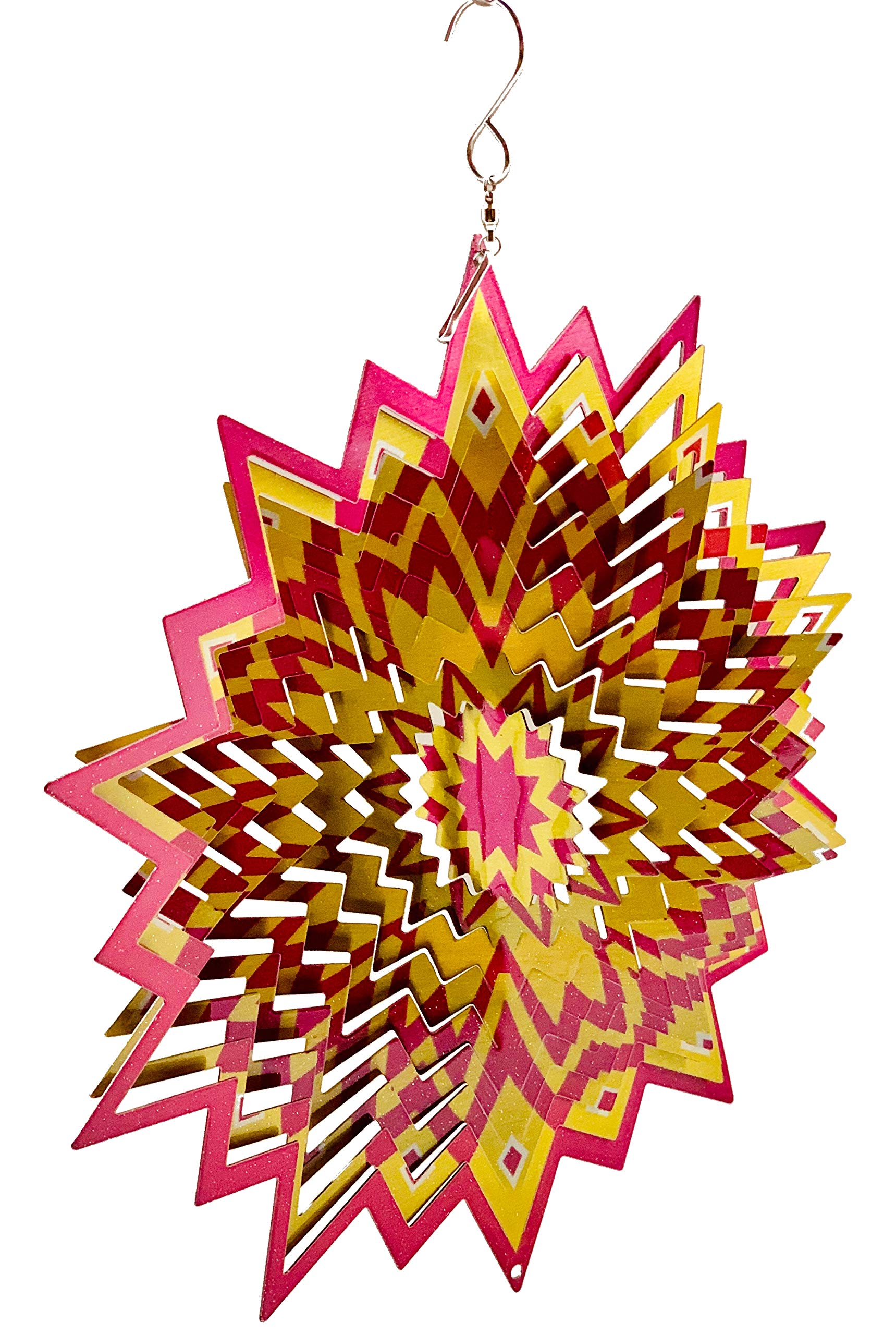 Dundee Deco W2234 Wind Spinner in Gift Box - 3D Hanging Indoor Outdoor Yard Garden Decoration - Mandala - Maze Splash - Yellow, Red - 12 inch - Unique Gift Idea for Men Women, Souvenir, Present