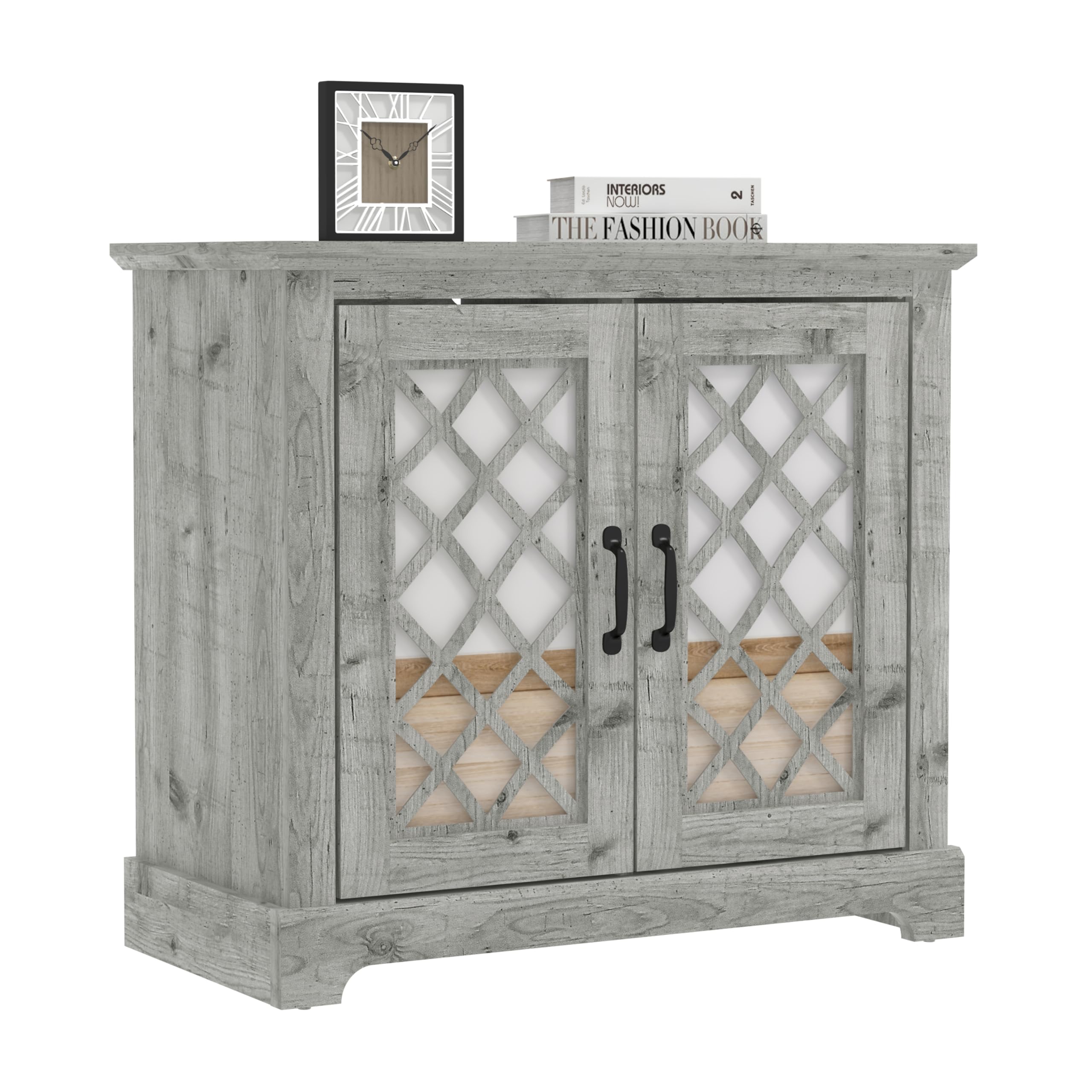 Galano Millicent 2-Door Sideboard – Compact Buffet Cabinet with Acrylic Mirror Doorspace-Saving Design – Ideal for Dining or Living Rooms - Mexican Grey