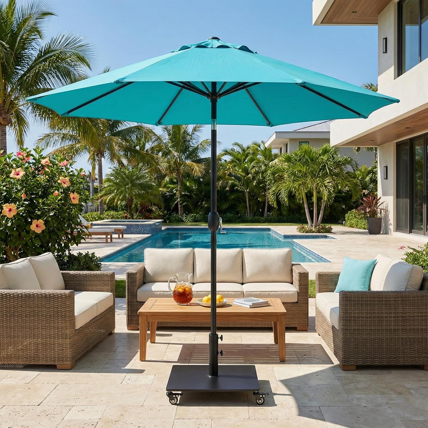 T&Jero 40 lb Heavy Duty Square Steel Plate Patio Market Table Umbrella Base Stand Weight with Wheels for Outdoor, Black