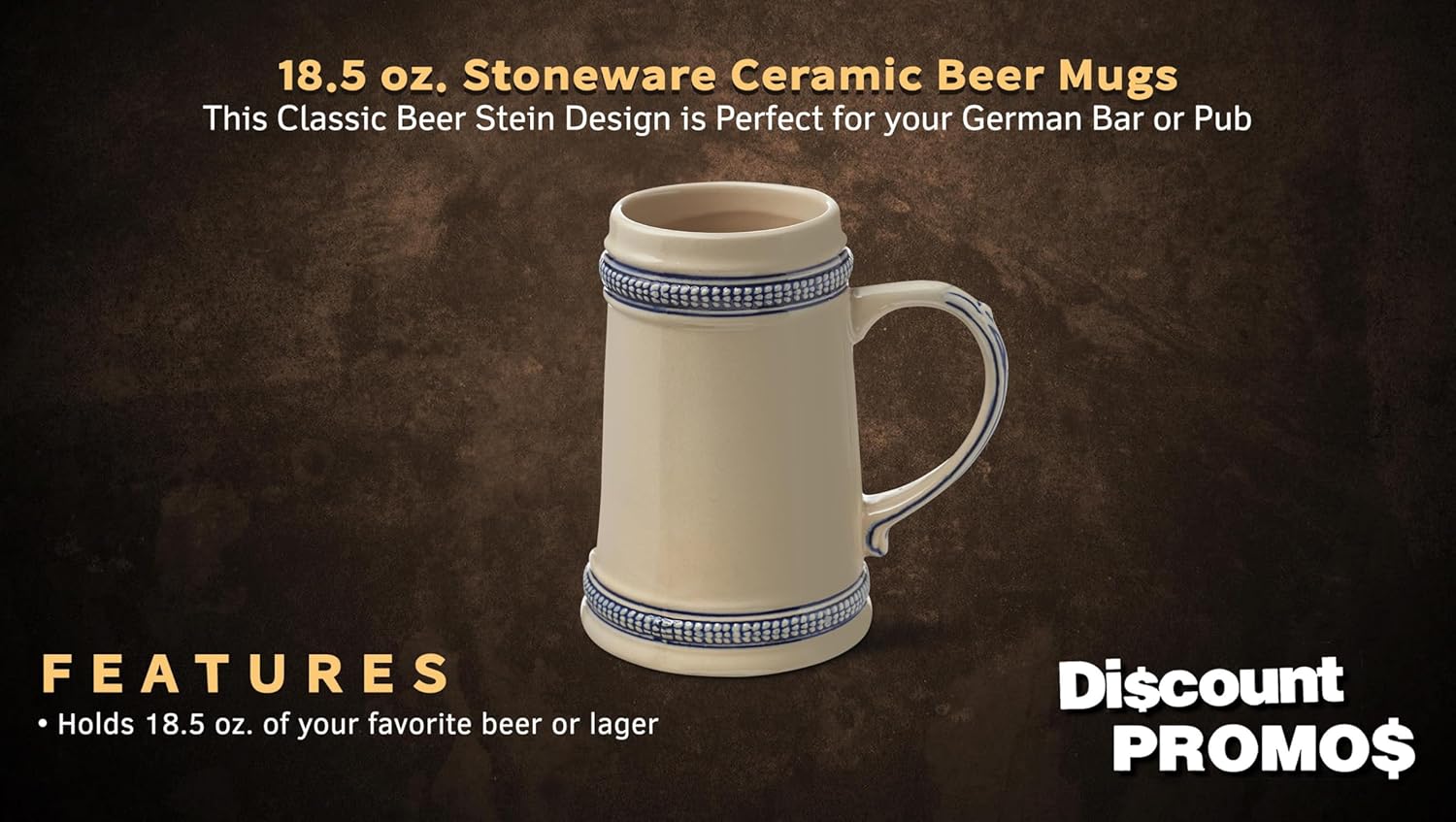 DISCOUNT PROMOS Ceramic German Beer Steins 18.5 oz. Set of 6, Bulk Pack - Restaurant Barware, Great for Oktoberfest, Wedding, Party, Birthday, Events - Blue