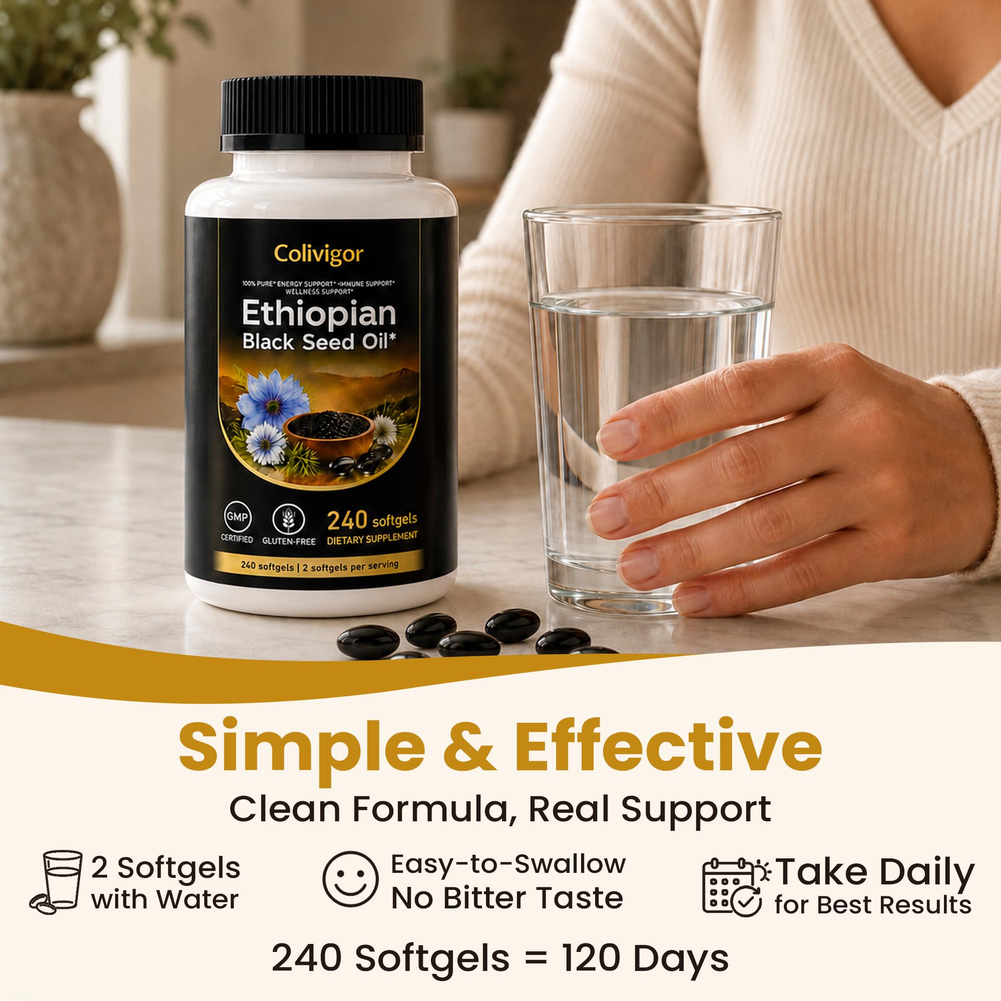 Ethiopian Black Seed Oil 800mg | 240 Softgels | Cold Pressed Nigella Sativa Supplement | Immune Support, Energy & Daily Wellness | Non-GMO, Gluten-Free, Soy-Free — Amazon image 6