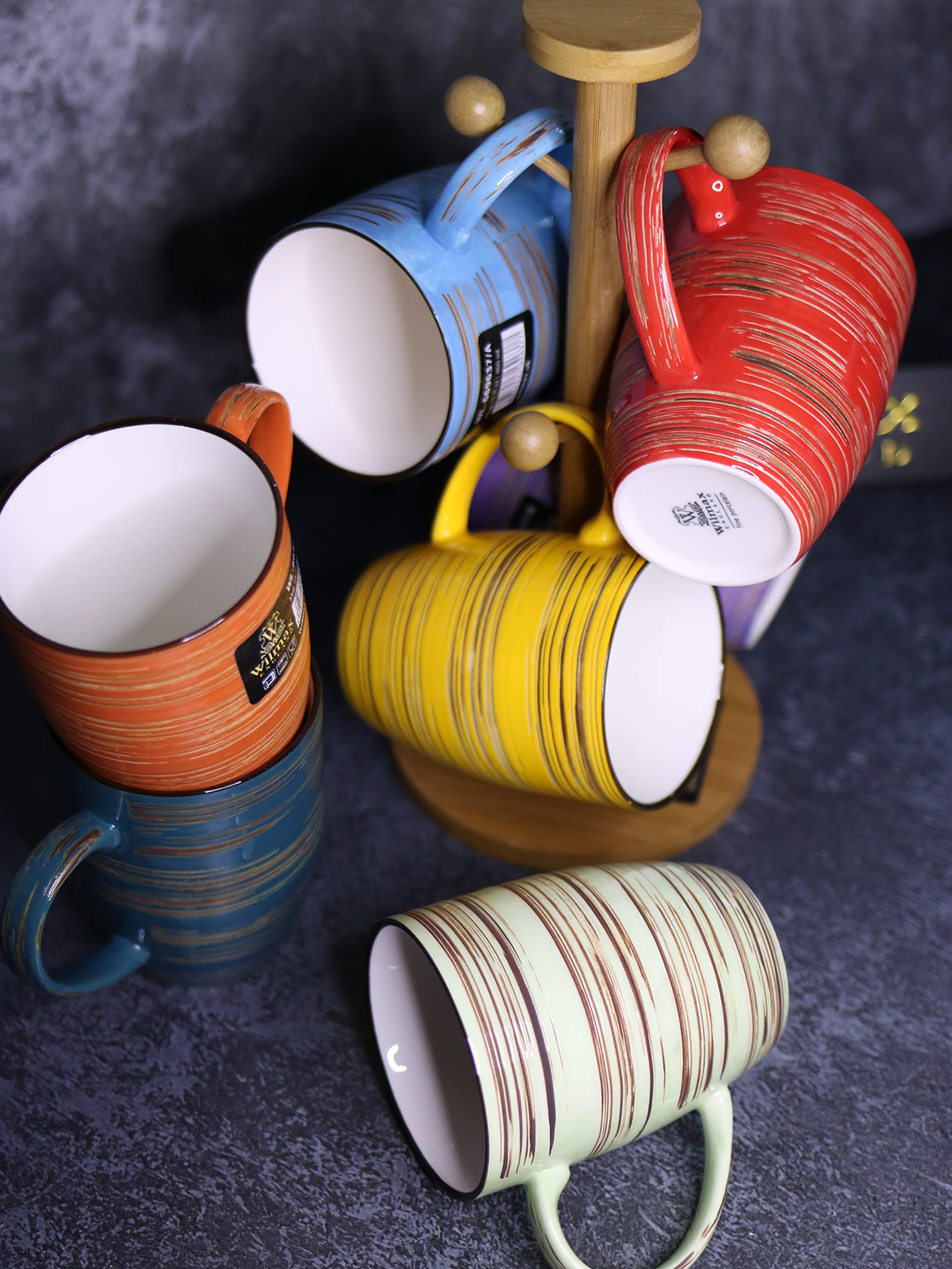 Wilmax | SPIRAL Becher | 6er-Set | Fassungsvermögen: 460 ml Becherset | Modernes Design | Widerstandsfähig gegen Beschädigungen | Spülmaschinenfest | Kann in die Mikrowelle gestellt werden | Bunt