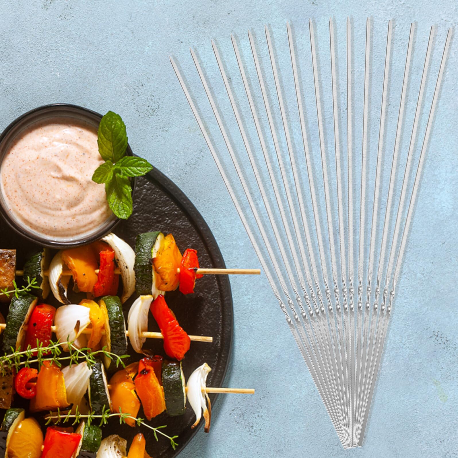 VICASKY 50 Pezzi Spiedini per Barbecue in Acciaio Resistente Bastoncini Piani Riutilizzabili Antiscivolo e Resistenti al Calore per Carne e Verdure per Camping e Grigliate Outdoor
