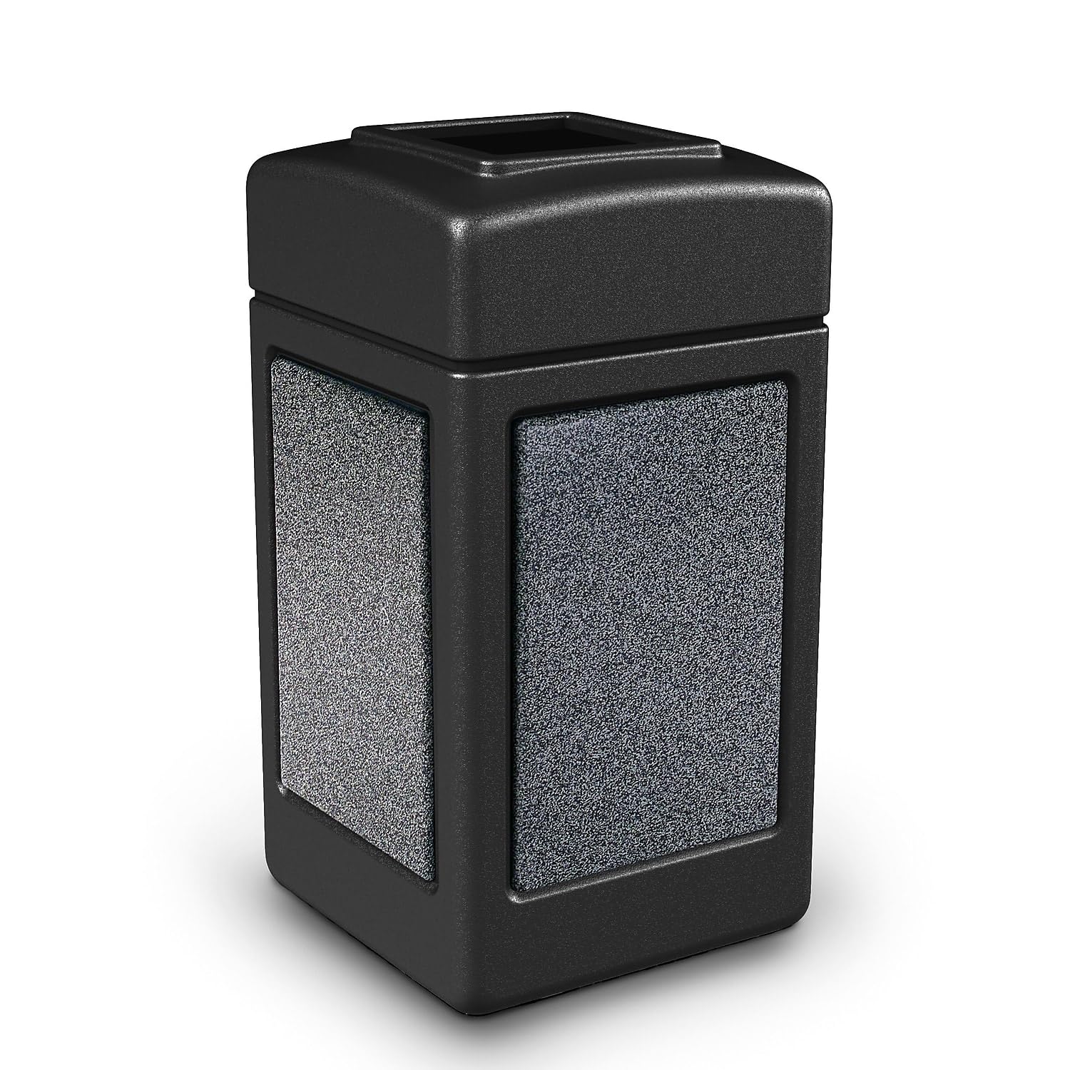 Commercial Zone-720313 StoneTec Open-Top 42-Gallon Square Waste Container - Black
