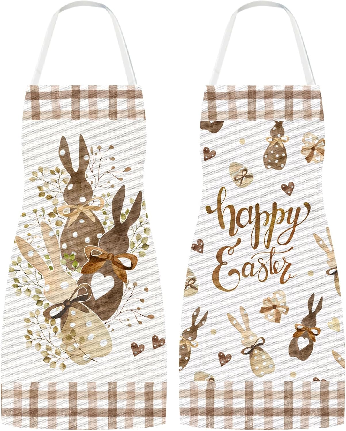 Amazon.com: Whaline Easter Bunny Aprons Brown Bow Rabbit Plaid ...