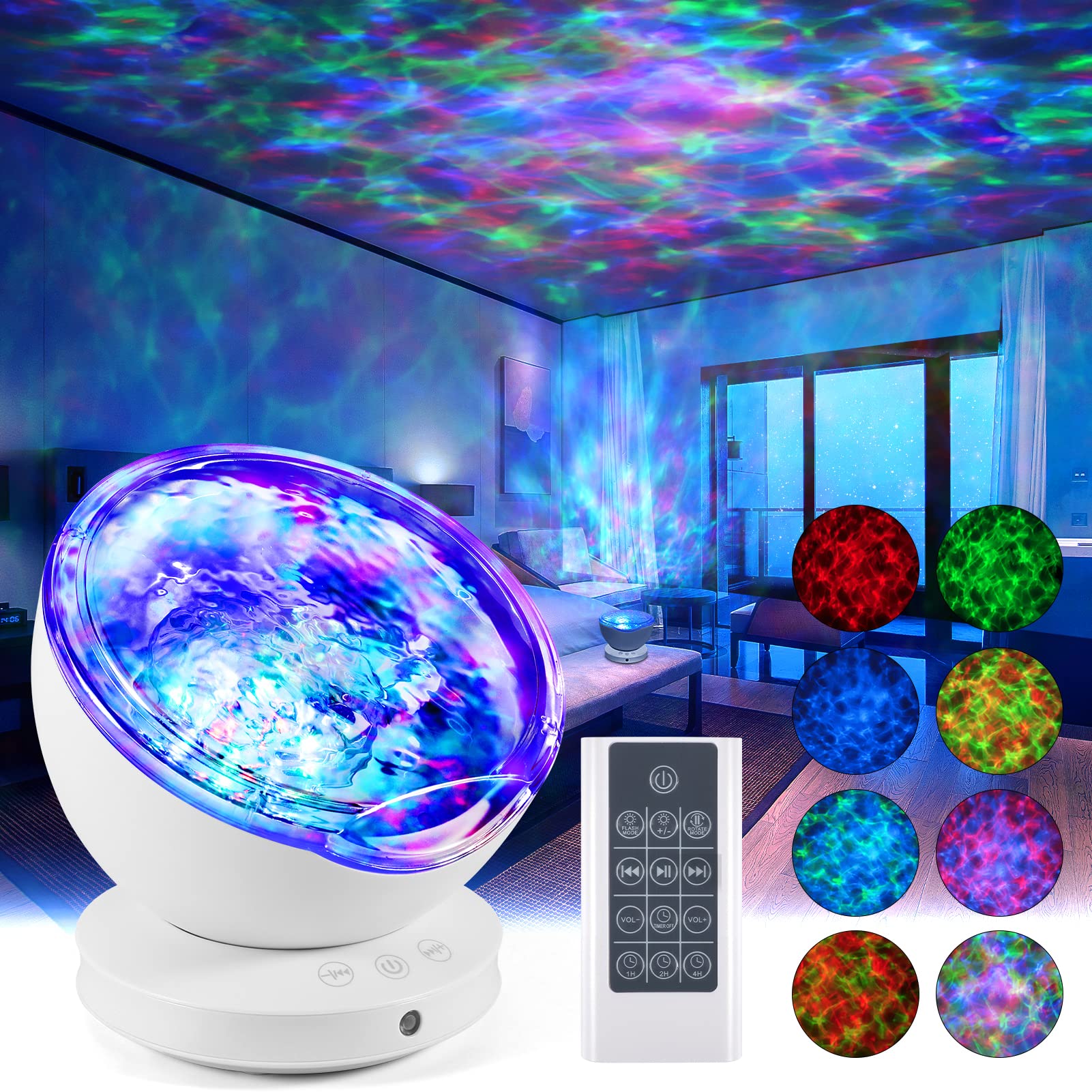 JoycabinGalaxy Projector, Ocean Wave Projector Night Light with Remote Control,8 Lighting Modes Music Speaker Timer Night Light Projector for Kids Adults Bedroom Living Room Decoration