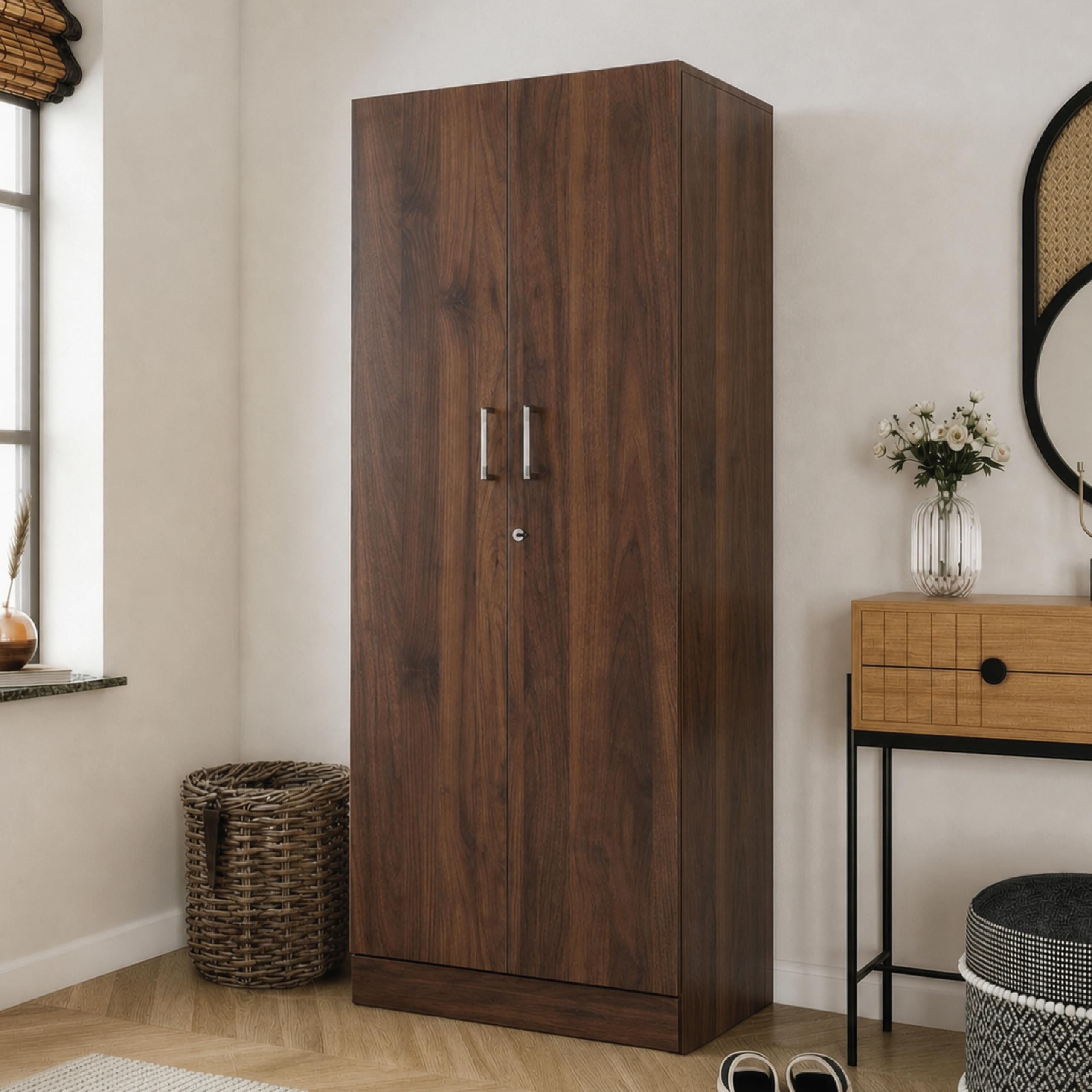 Wakefit Wardrobe for Bedroom | 1 Yr Warranty | Cupboard for Bedroom, Almirah, Wooden Wardrobe, Multi-Shelves Storage with Drawer & Hanger, Density:680–750 kg/m³, Free Installation (Gingham - CW)