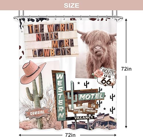 Miniatura 3 de Western Highland - Cortina de ducha de vaca de 72 pulgadas de ancho x 72 pulgadas de alto, rústico, granja, divertido, cuerno largo, ganado, toro,