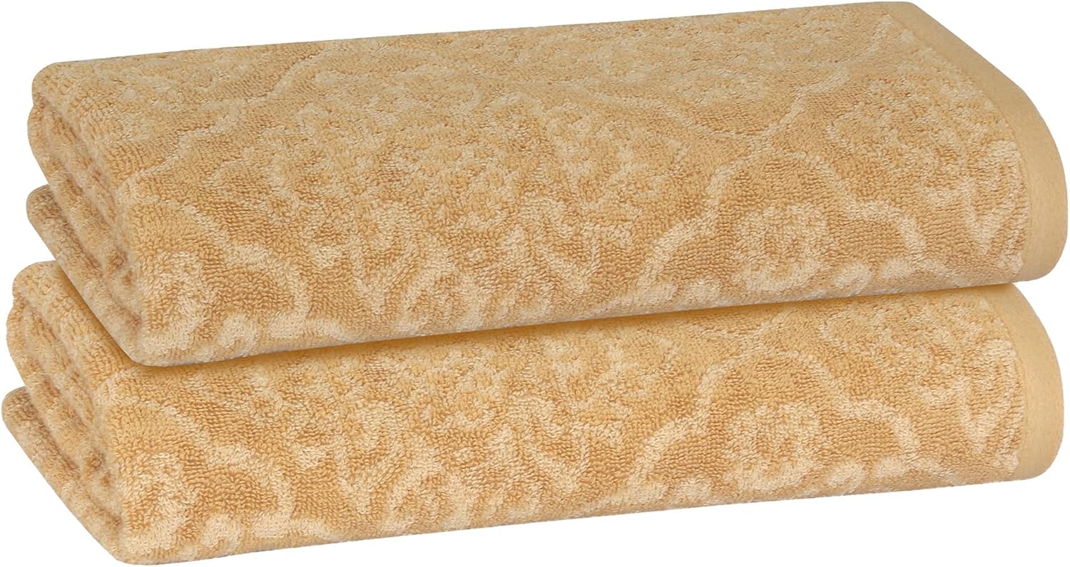2 Pack Damask Hand Towel, Bath Towel, and Bath Sheet Towel, 100% Cotton Yarn Dyed, Lux Drying Experience, Great for Hands and Body, Perfect for Spa & Home Use (Wheat, Bath Towel)