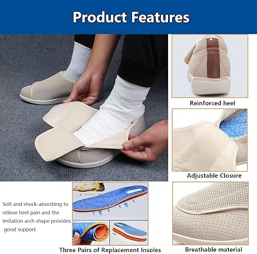 Miniatura 3 de Zapatos para diabéticos elegantes para mujer, cierre ajustable, ligeros, transpirables, hinchados, para caminar, edema, para hombre, 7.5mujer 9