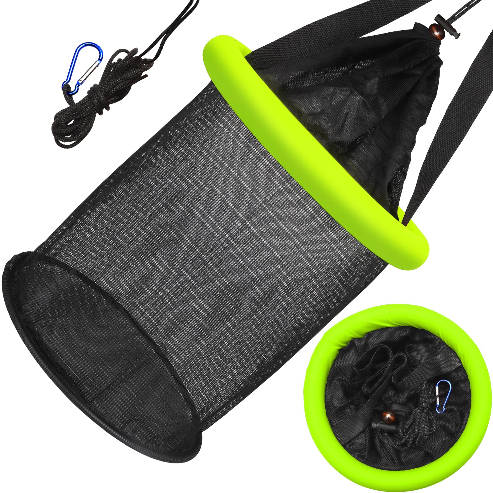 Dovesun 10 Gallons Floating Fishing Basket, Collapsible Fishing Net Portable Nylon-mesh | Coated Nylon Net Bait Storage Cage for Keeping Crayfish Minnows Leaches and Other Live Baits