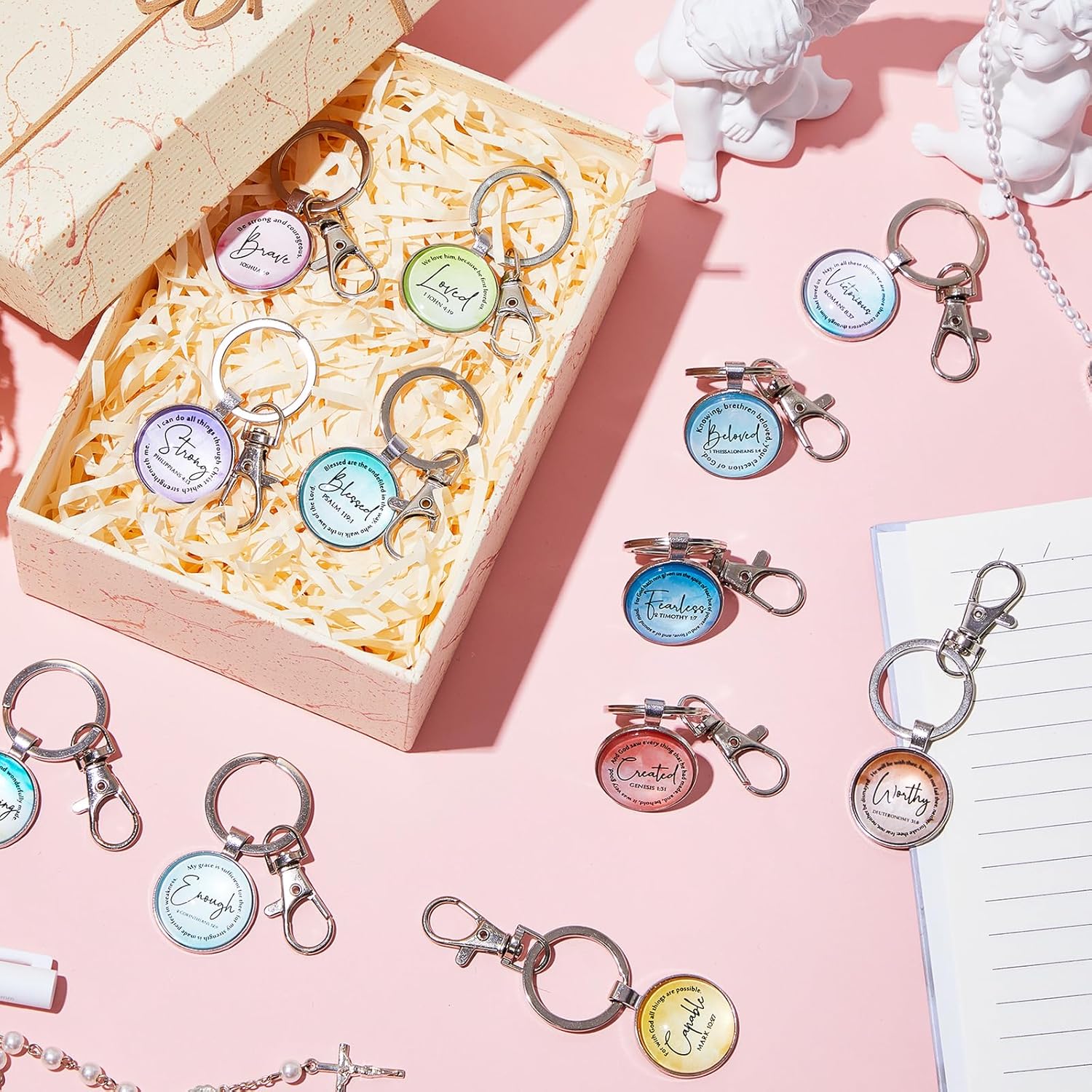 24 Pcs Christian Keychains Mini Bible Keychains with Verse Church Religious Keychain Gifts for Easter Party Favors (Classic) - Image 5