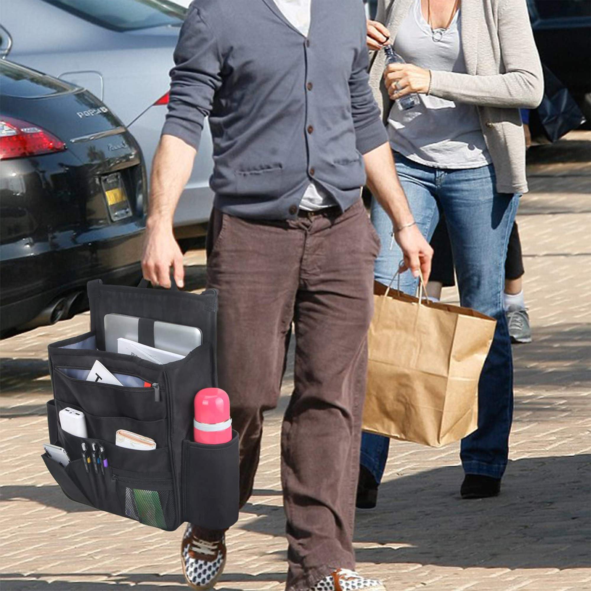 Luxja Organisateur de Siège de Voiture Avant, Noir | Organisateur de Siège de Voiture Avant avec Stockage d'Ordinateur Portable et de Tablette