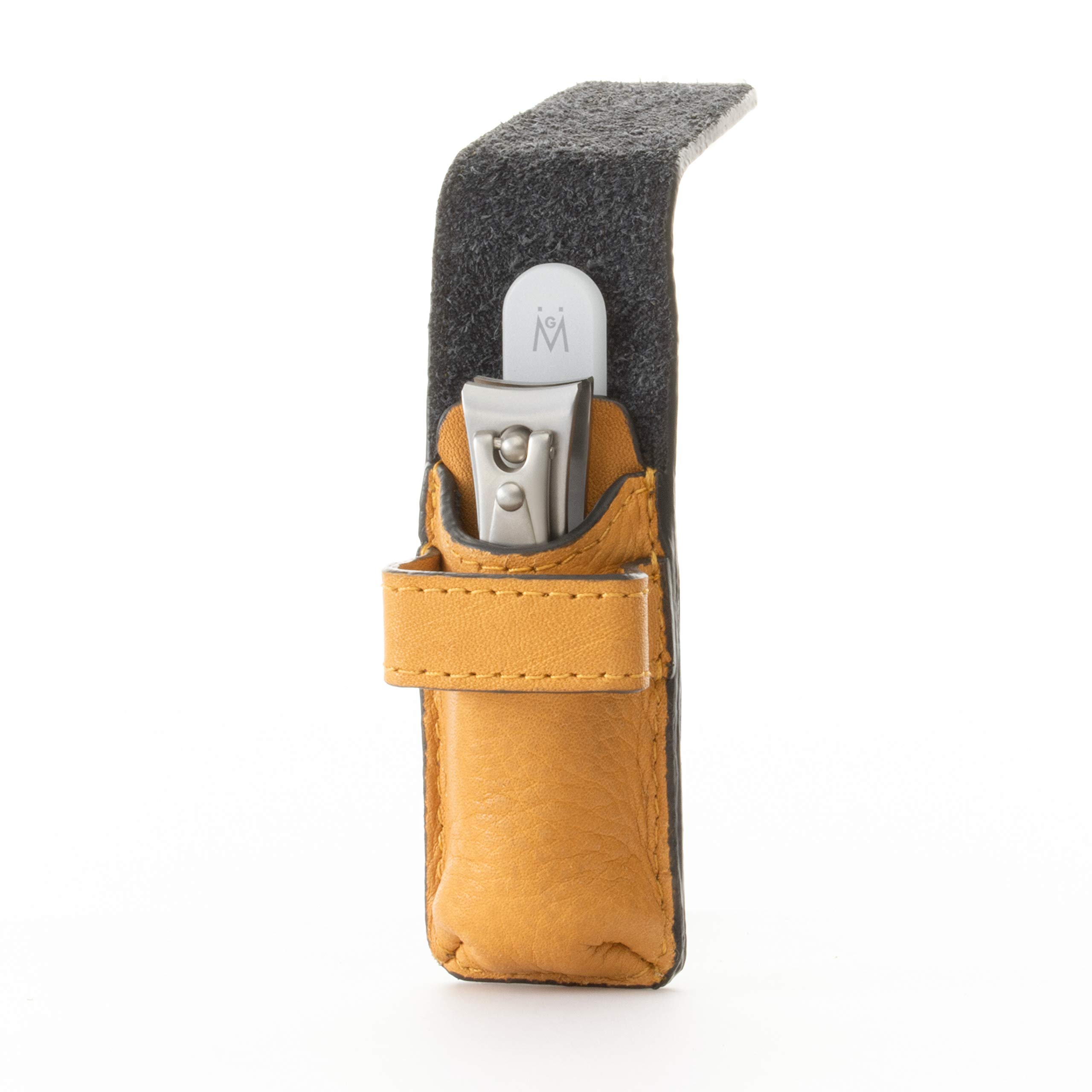 GERMANIKURE - Tagliaunghie e lima per unghie in vetro con custodia in pelle gialla - Made in Solingen Germany di acciaio inox FINOX FINOX, prodotto in Repubblica Ceca