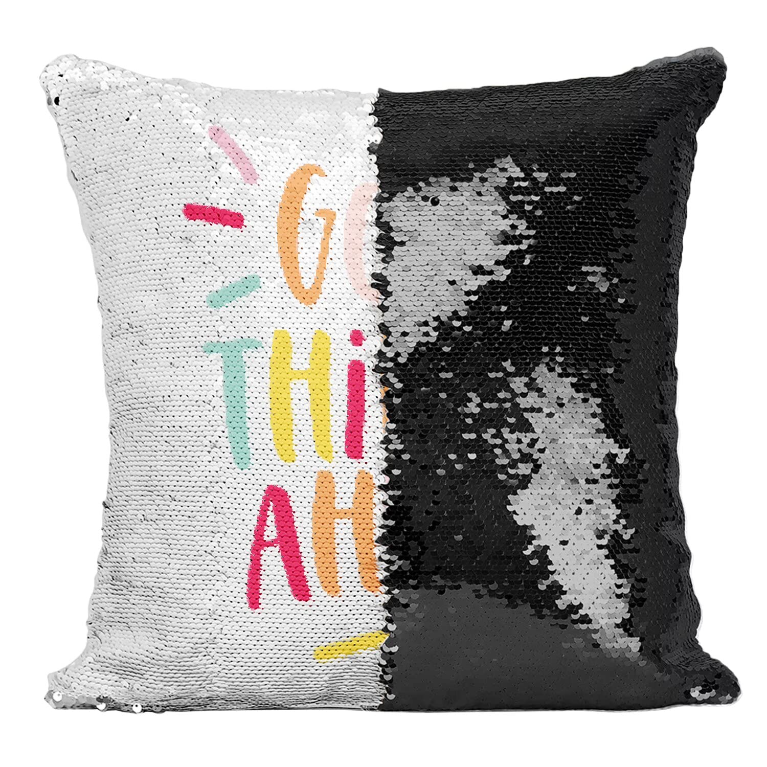 Housse sequin noir et coussin bien être avec message positif