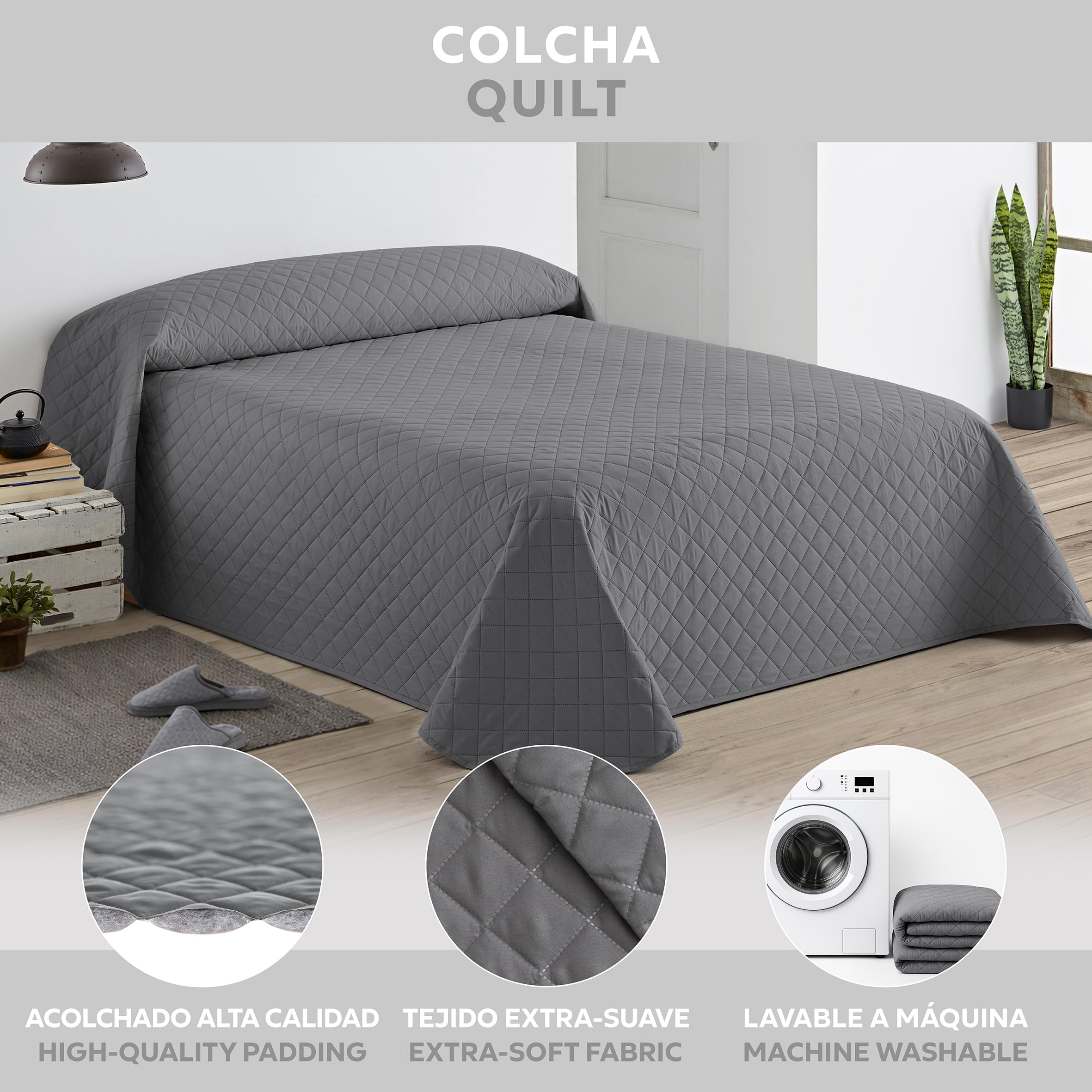 Easycosy Tagesdecke 250x260 cm Steppdecke Bettüberwurf Grau Oeko-TEX