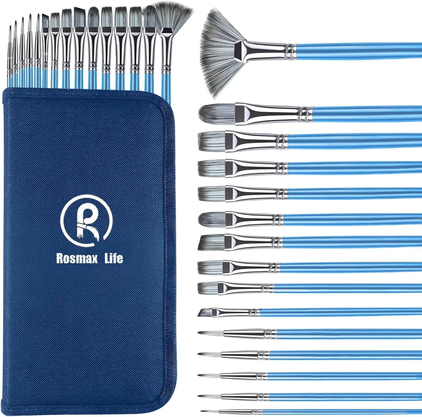Paint Brush Set,Rosmax Artist Paint Brushes-Nylon Hair &15 Different Sizes for Acrylic Painting,Oil,Watercolor,Fabric-Great for Kids Adult Drawing Arts Crafts Supplies or Beginners,Professionals-1