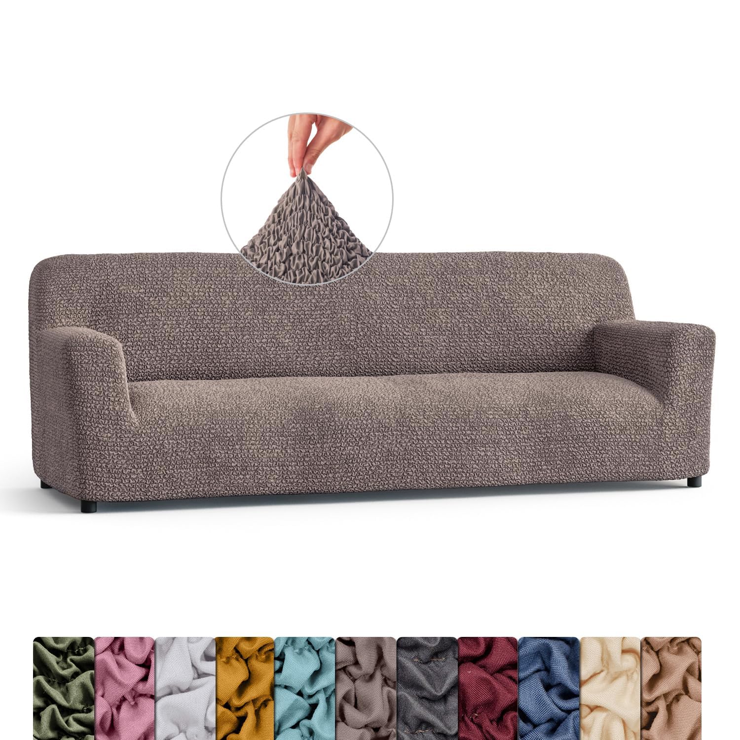 Menotti 3 Seater Couch Cover - Sofa Cover - Sofa Protector - Soft Polyester Fabric Slipcover - 1-Piece Form Fit Stretch Elastic Stylish Furniture Cover - Microfibra - Grey (3 Seater) — view 31