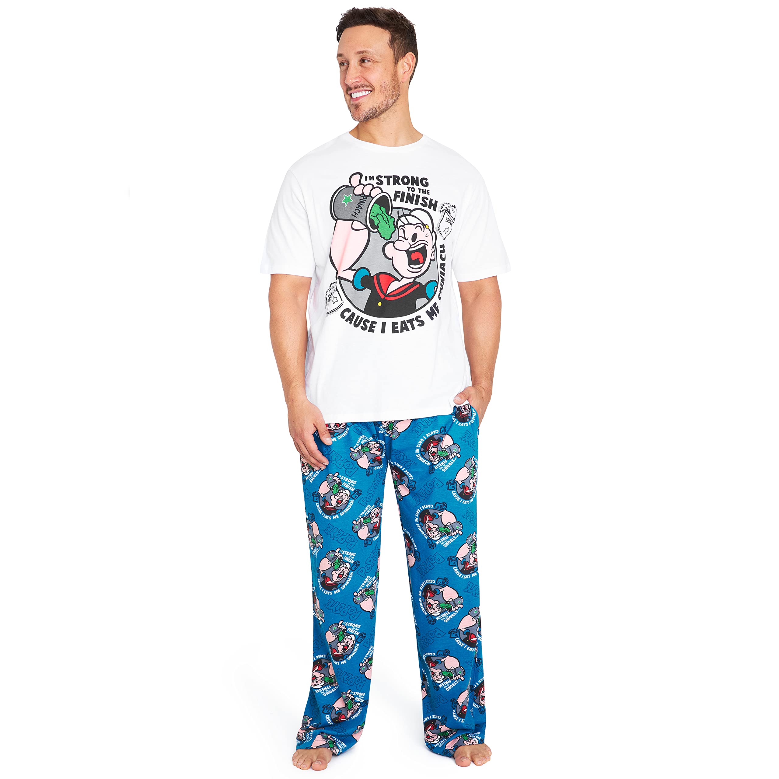 PopeyePopeye Men's Long Cotton Pyjamas, Funny Pajamas
