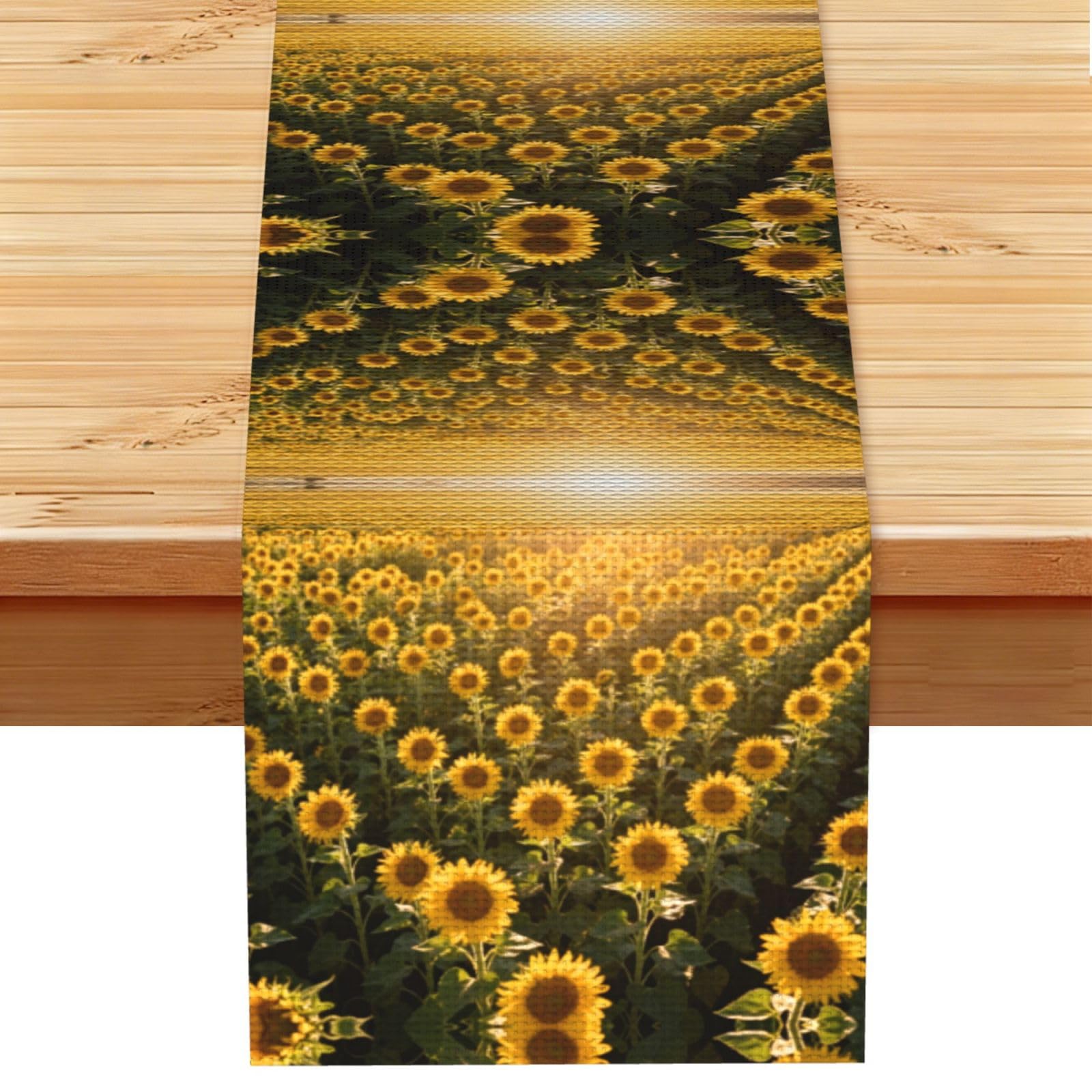 Sunflower Field Bloom Linen Look Table Runner 13x72-Wrinkle Resistant Farmhouse Style for Dining Table Decor