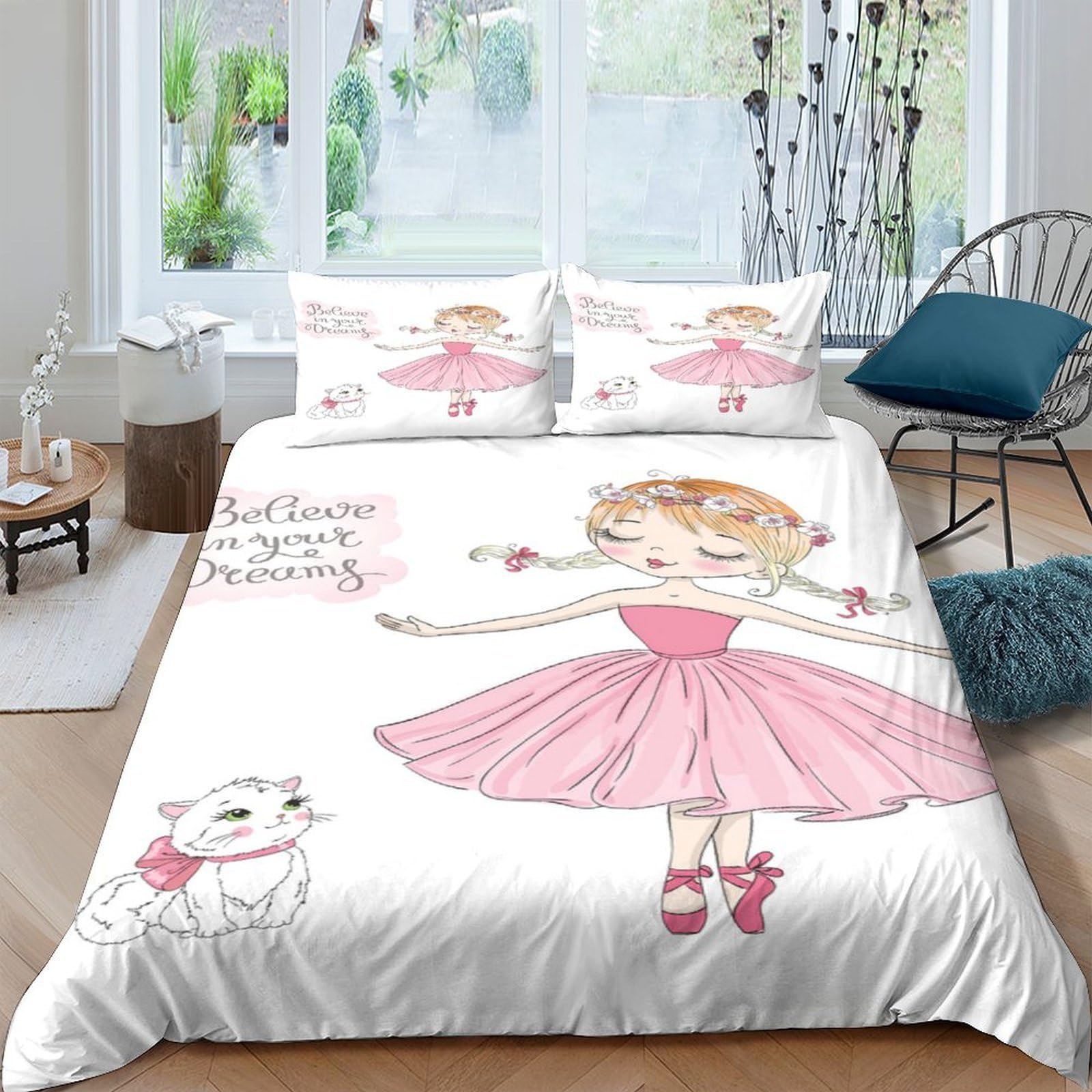 Ctjqhvkz Style-6 3D Printed Ballerina Cat Fitted Sheet Microfiber Pink Cartoon Bed Cover For Bedroom Decor Machine Washable Single（135X200cm）