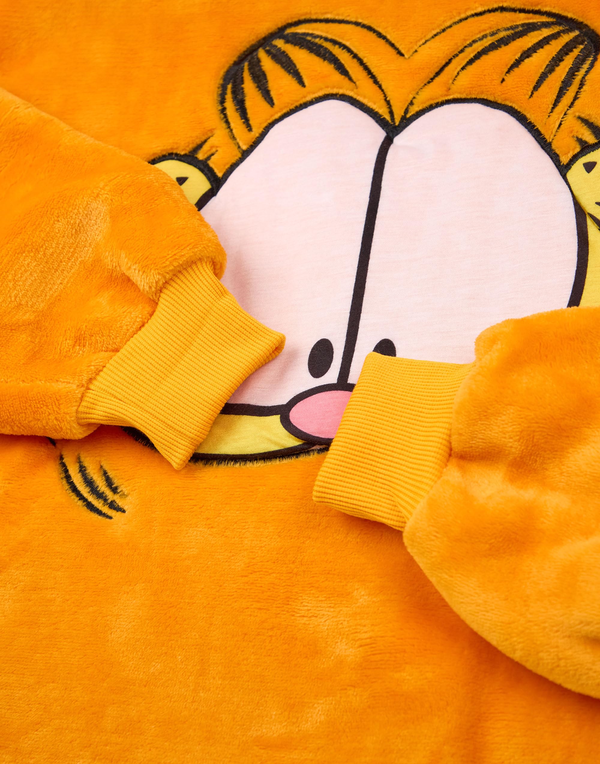 Garfield Dziecięcy koc do noszenia | Dziecięcy duży polarowy koc z kapturem w kolorze pomarańczowym | Leniwy pręgowany kot z twarzą unisex, bluza z kapturem, odzież codzienna