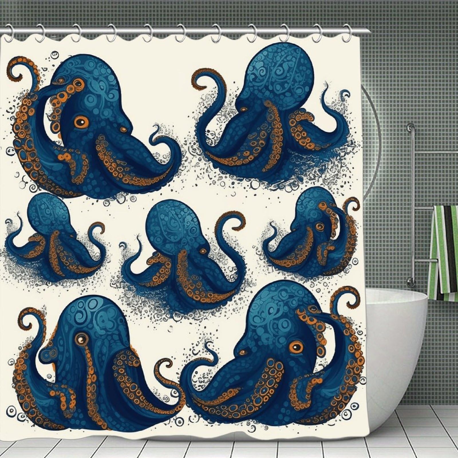 VstaDank Tentacles Octopus Bath Curtain Elegant Heavy Duty Shower Curtains 70x70 in Rustic Farmhouse Cloth Shower Curtains Neutral Modern Bath Curtain for Bathroom