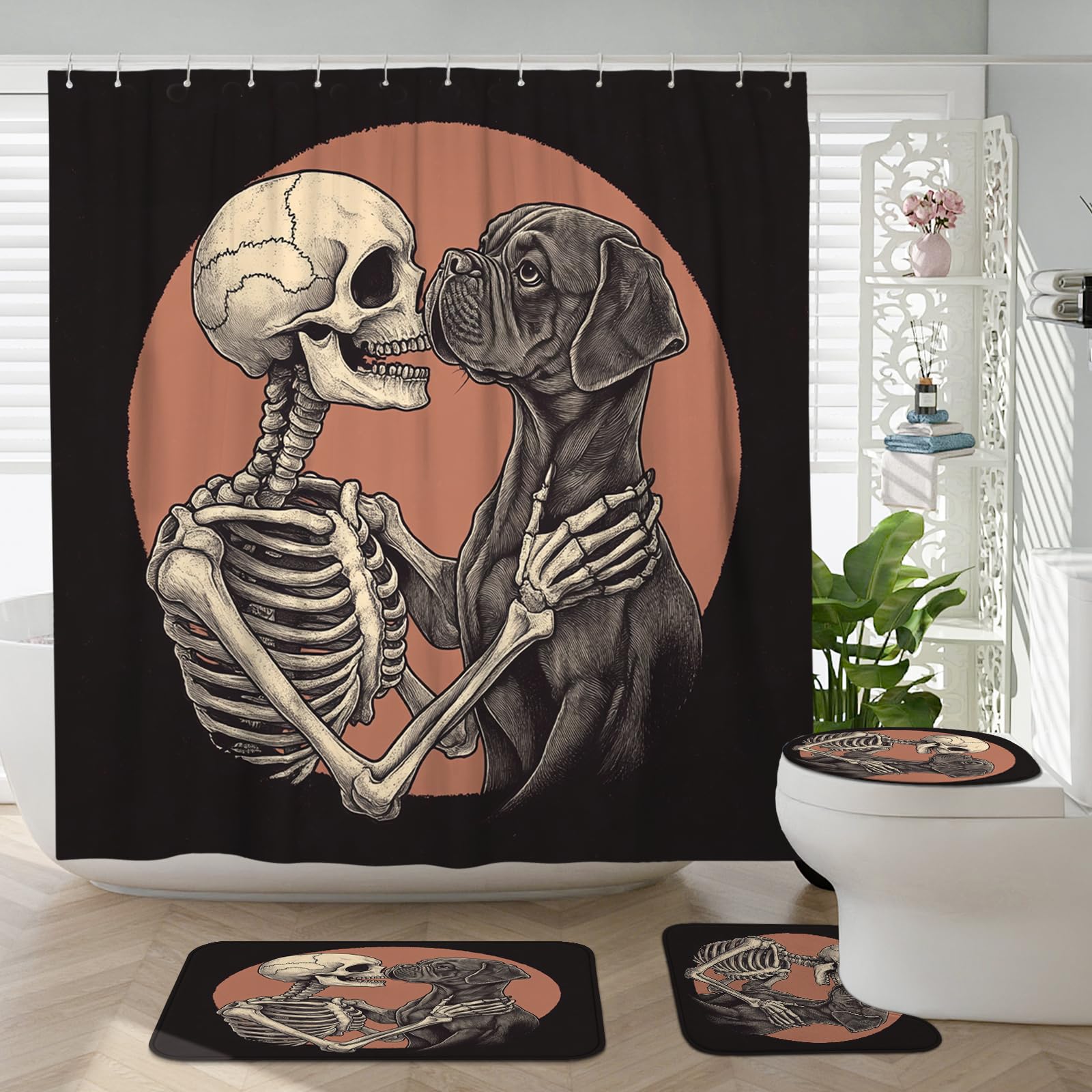Rideau de douche Halloween imperméable 183x183 cm et tapis antidérapants
