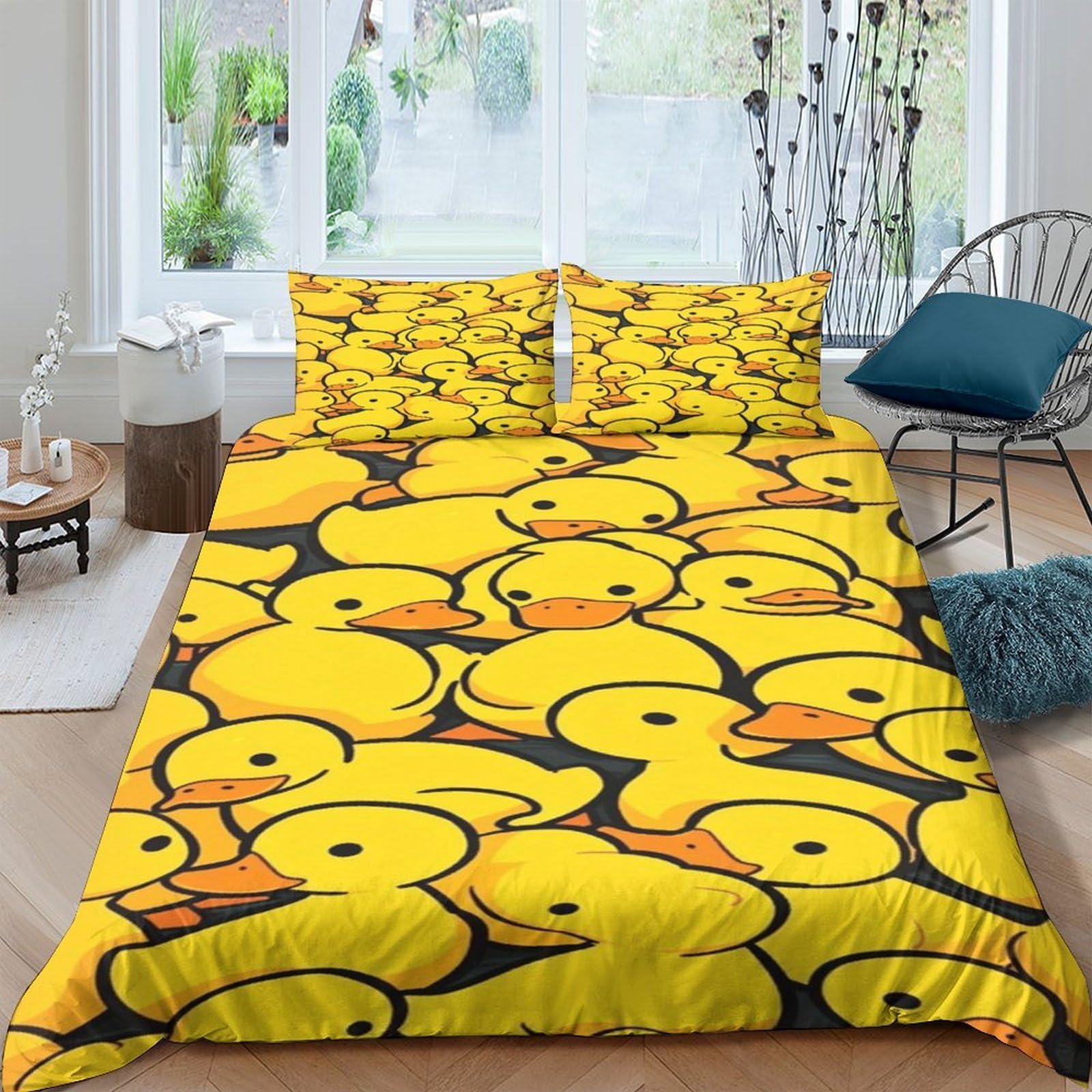 Ctjqhvkz Style-2 3D Printed Yellow Duck Fitted Sheet Microfiber Soft Decorative Cartoon Duck Bed Cover For Bedroom Dorm Mattress Protection Single（135X200cm）