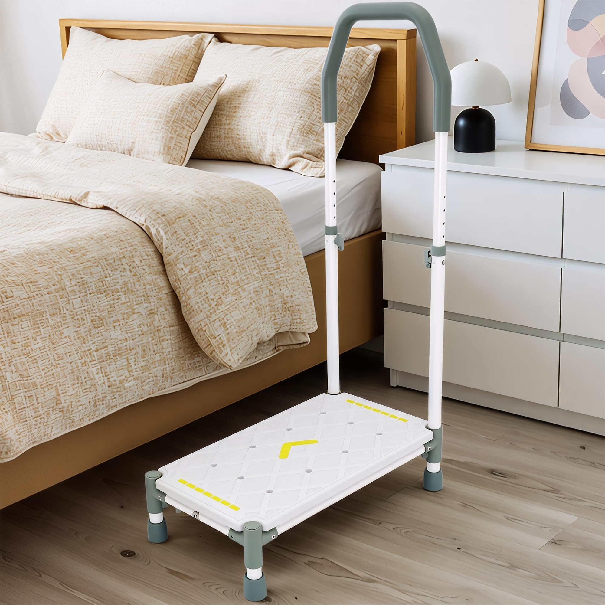 Marchepied avec marche de 55 cm – Accoudoirs réglables en hauteur, charge maximale 225 kg, bandes luminescentes et antidérapantes – Idéal pour lits hauts, camping-car, cuisine, salle de bain