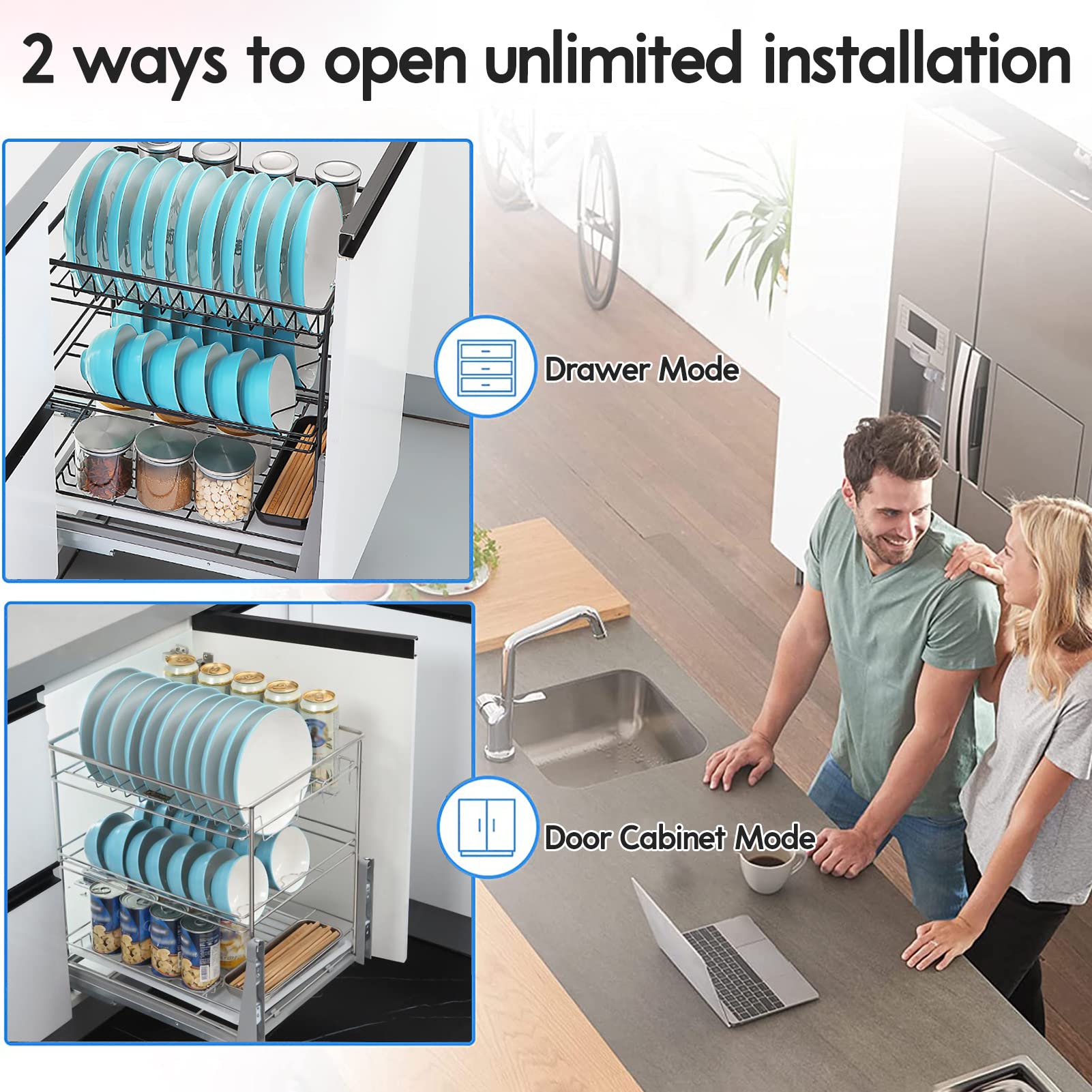 Organizzatore da cucina Organizzatore da cucina Organizzatori e contenitori per armadietti da cucina Robusto acciaio inossidabile 304 Portaspezie estraibile Cassetto telescopico Dispensa Cestino estra