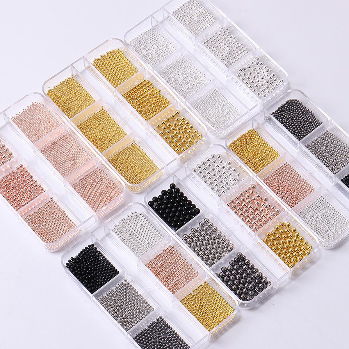 NICENEEDED 2 Boxen Nail Art Strasssteine – Runde Flatback Glasperlen, Metallische Farben, 14 Gitter