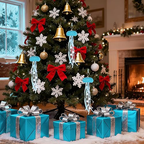 Miniatura 6 de 3 piezas de medusas de erizos de mar, adornos para árbol de Navidad, medusas costeras colgantes con cristales y cintas para fiesta temática de