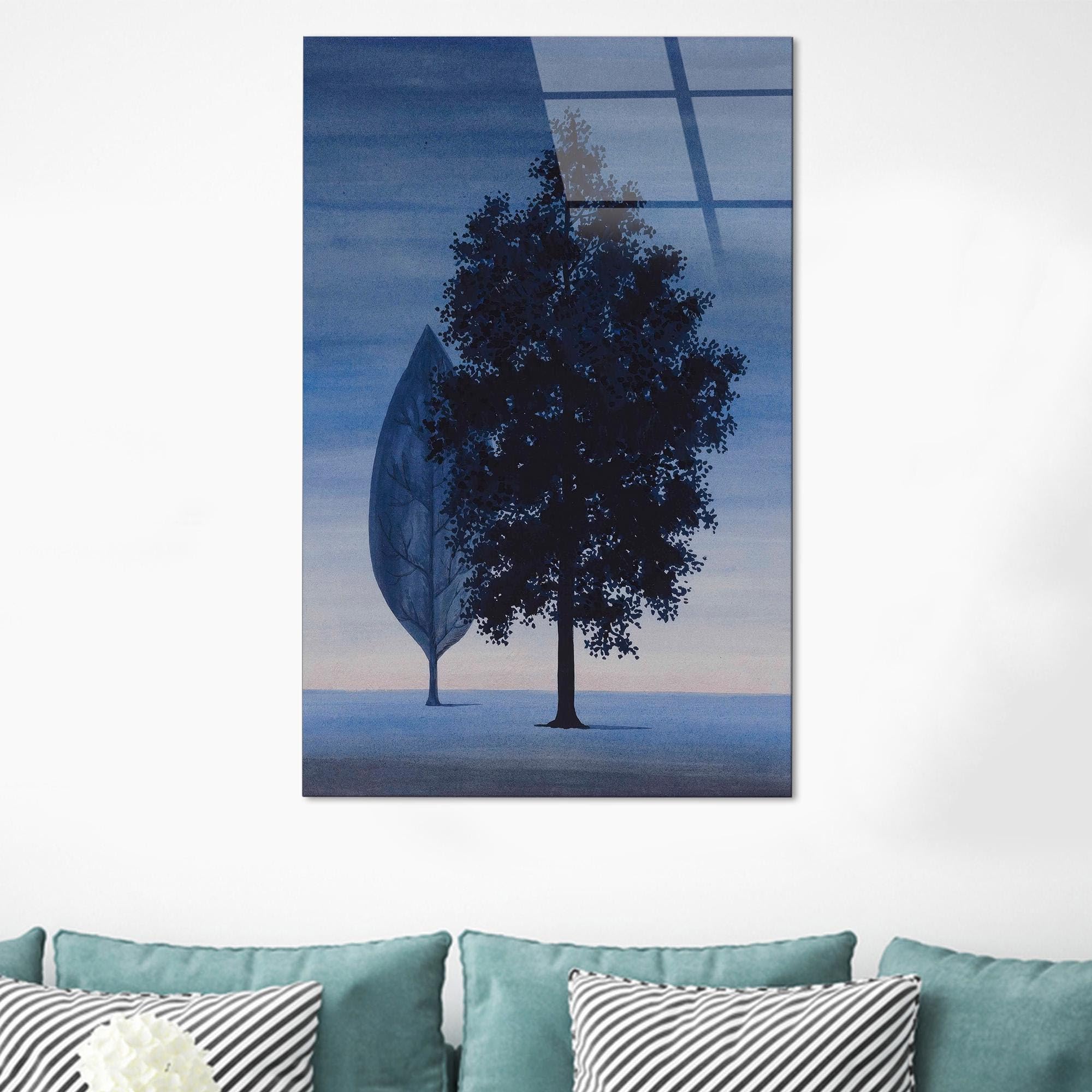 lianyibo Minimalistyczny obraz na płótnie z niebieskim drzewem, motyw liścia i drzewa, nowoczesny skandynawski plakat na płótnie do salonu (20 x 30 cm/rama wewnętrzna)