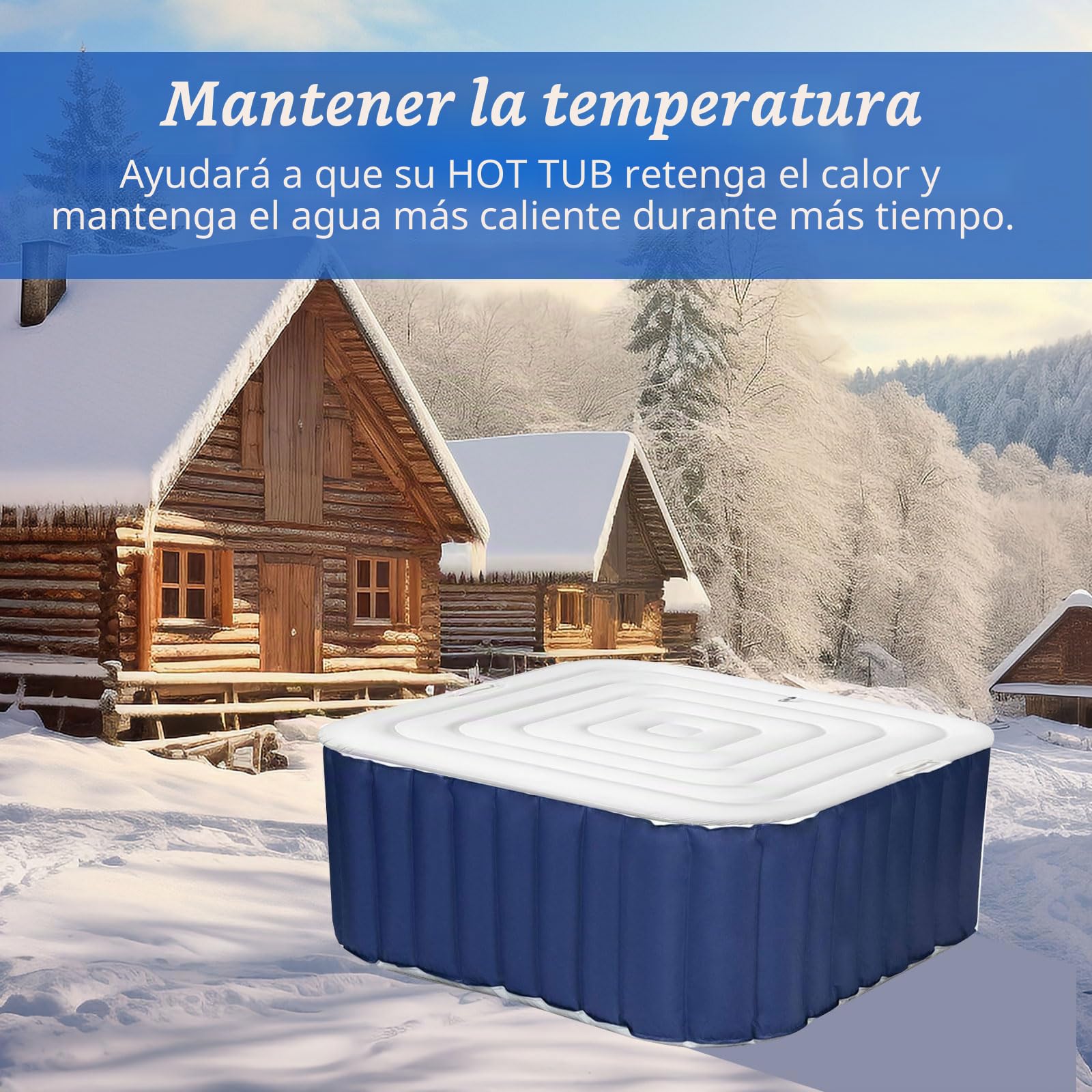 Cubierta de SPA Hinchable, 128cm Cuadrado Cubierta Inflable de Bañera de Hidromasaje Aislada, Cubierta Jacuzzi Exterior, Tapa de Piscina con Dos Asas, Corte de Viento Impermeable a Prueba de Polvo