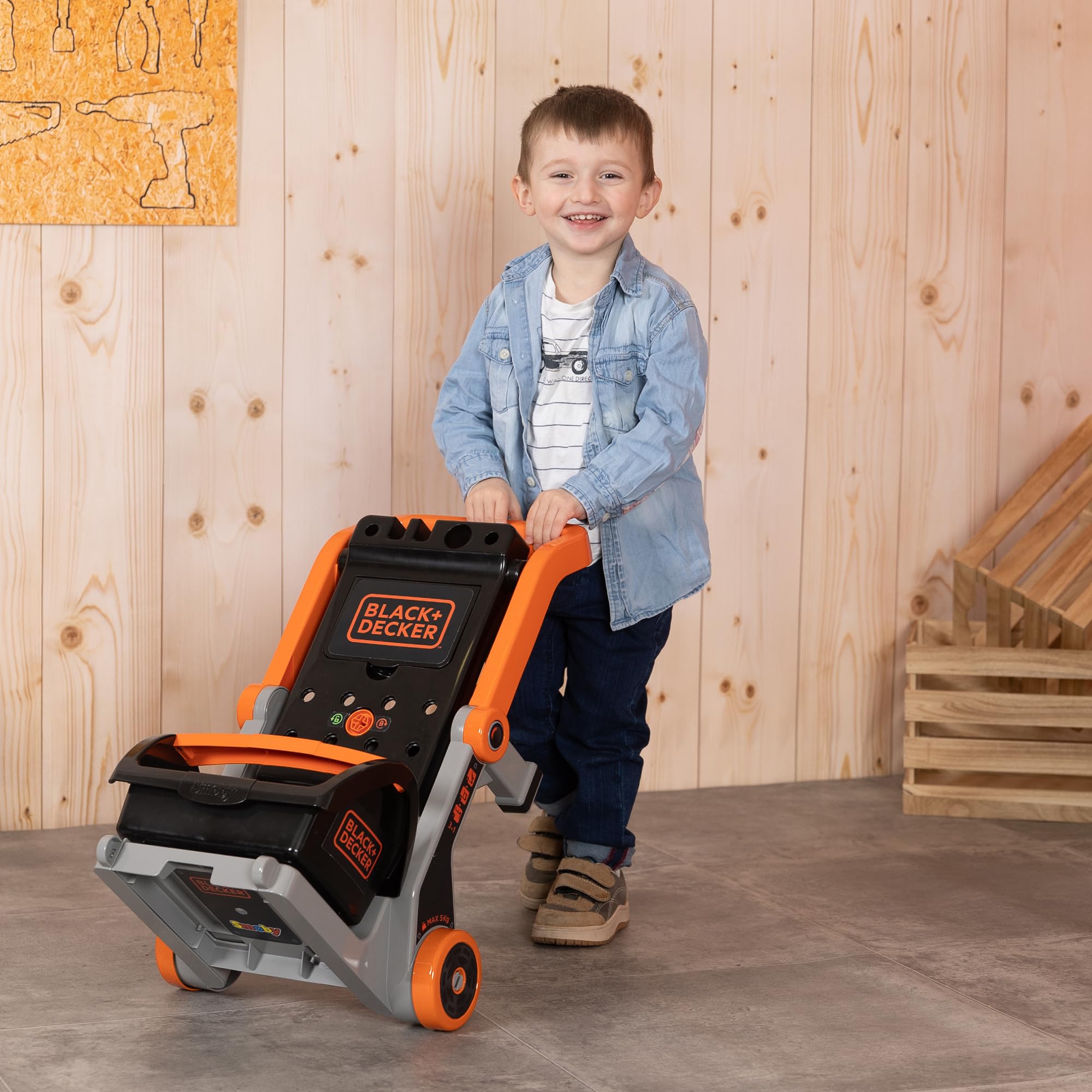 Smoby - Black+Decker - Carrello + Banchetto 3 in 1 - Giocattolo fai da te per bambini - 19 Accessori - 7600360219
