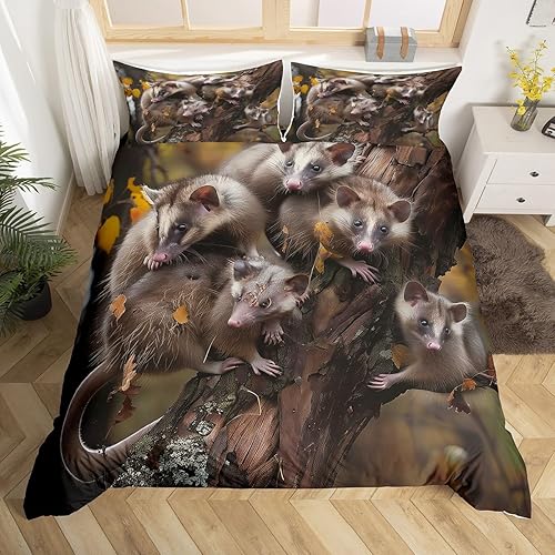 Vista 7 de Juego de funda de edredón de mapache tamaño matrimonial, juego de ropa de cama de mapache para niños y niñas, regalo de zarigüeya, juego de funda