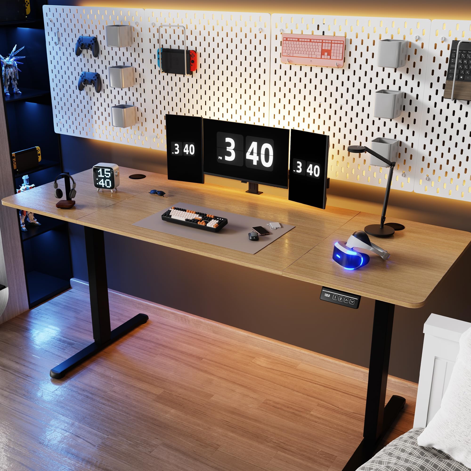 Shintenchi Standing Desk, 63x24 Inch Height Adjustable Electric Sit Stand up Desk, Ergonomic Rising Computer Table, Modern Lift Gaming Desk Workstation for Home Office, White