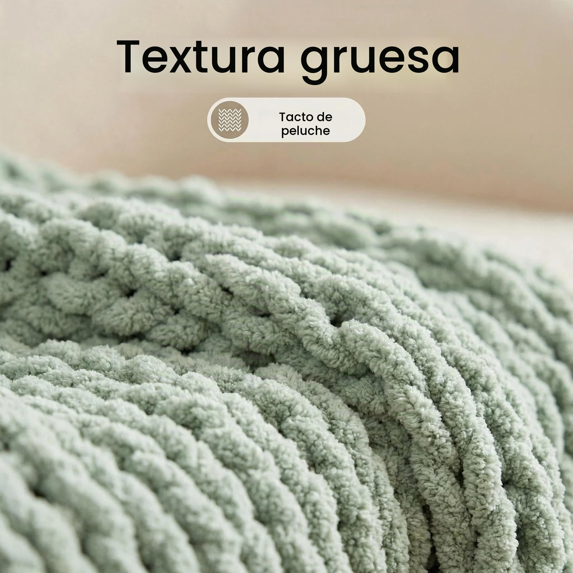 Amélie Home Manta de Punto Grueso, de Hilo de felpilla Gruesa y Suave, cálida y Hecha a Mano, con Nudo de Cuerda para sofá, Cama, 50 x 60 Pulgadas, Color Verde Salvia