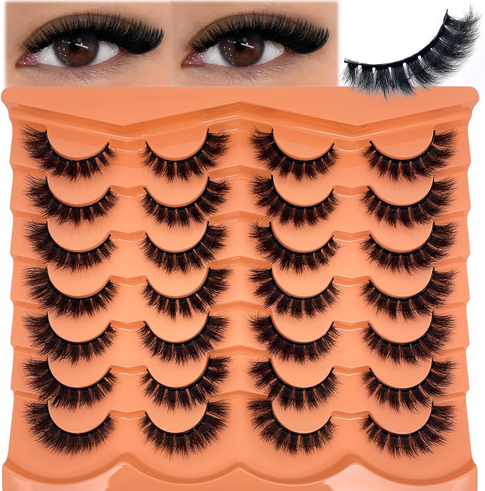 Mink Lashes Dramatic Thick Eyelashes Short Fluffy Volume 3D Cateye Lash Strips Wispy 16mm Full Strip Lashes Faux Mink Eyelashes C Curl 14 Pairs Lash Bulk YH216