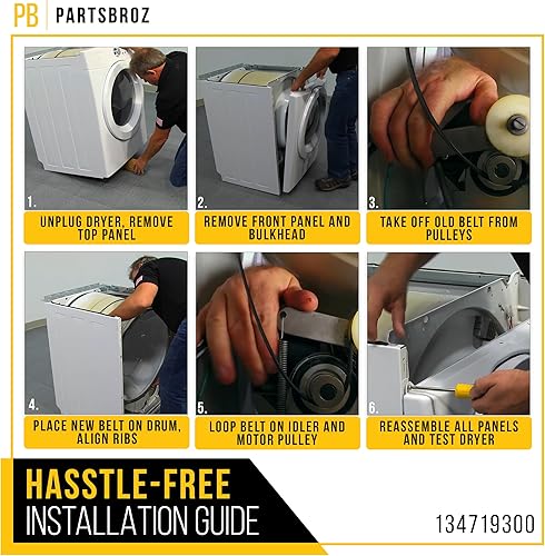 Miniatura 6 de PartsBroz Correa de transmisión 134719300 compatible con modelos Frigidaire Electrolux Gibson Dryer - Sustituye a AP4368788 137315300 1482960