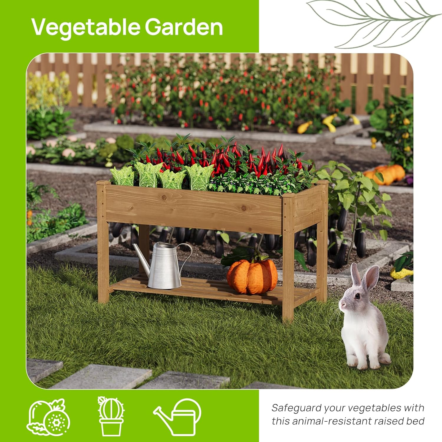 Raised Garden Bed with Legs Wood Elevated Planter Box Gardening Outdoor Planter Box Patio Kit Planting Bed for Vegetables Flowers Herbs Outdoor for Patio Balcony Backyard 48x24x30.7in (Brown, M)