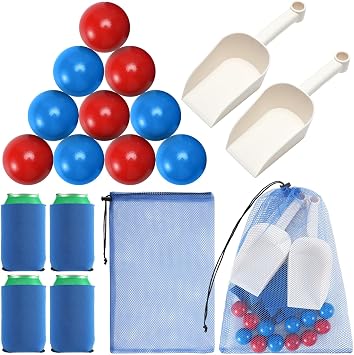 RoundFunny Summer Beach Game Toss Portable Set with Beach Balls Plastic Sand Shovels Cup Sleeves Mesh Bag Outdoor Games for Adults Family Teens