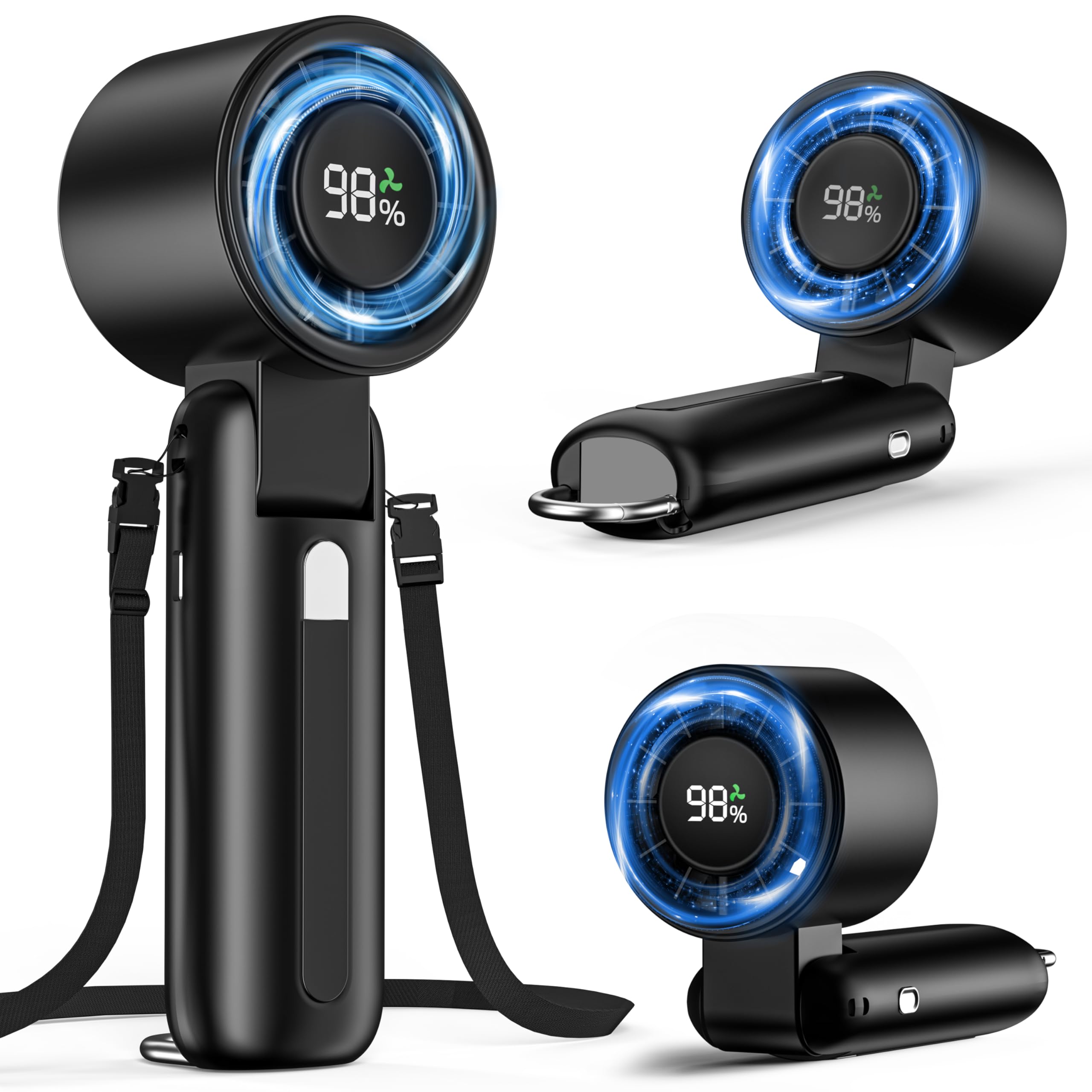 4 in 1 Portable Handheld Turbo Fan, 10000RPM High-Speed Mini, 180° Foldable, 1-100 Speeds, Up to 15H Use, 5000mAh Battery, Powerful Personal Cooling, Hand Held Fan for Travel, Indoor & Outdoor