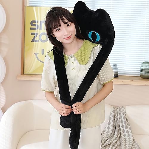 Miniatura 6 de Almohada larga de felpa con diseño de gato negro de 39 pulgadas, lindos animales de peluche Kawaii suaves, juguetes de peluche grandes, regalo para