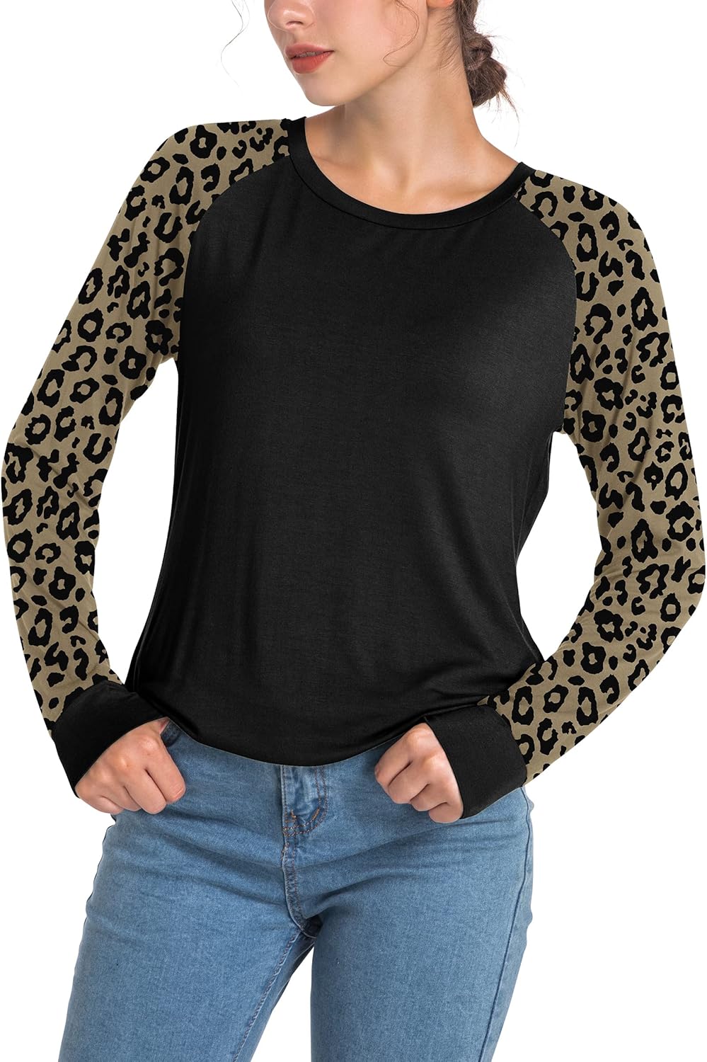 AYIFU Womens Long Sleeve Shirts Floral Print Raglan Tops Casual Tunic - Image 3