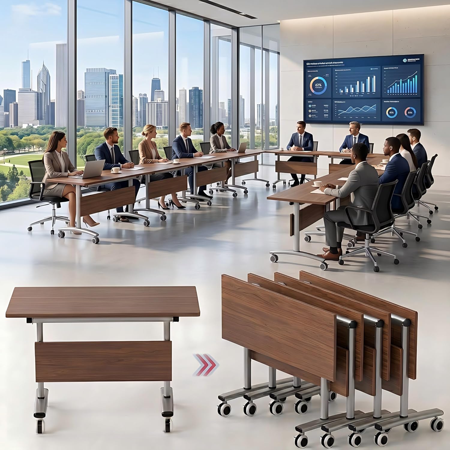 12Pack Commercial Folding Conference Room Tables,Modern Meeting Tables,Mobile Training Table with Wheels,Flip Top Rolling Seminar Meeting Table for Training Center,Meeting,Classroom,Office
